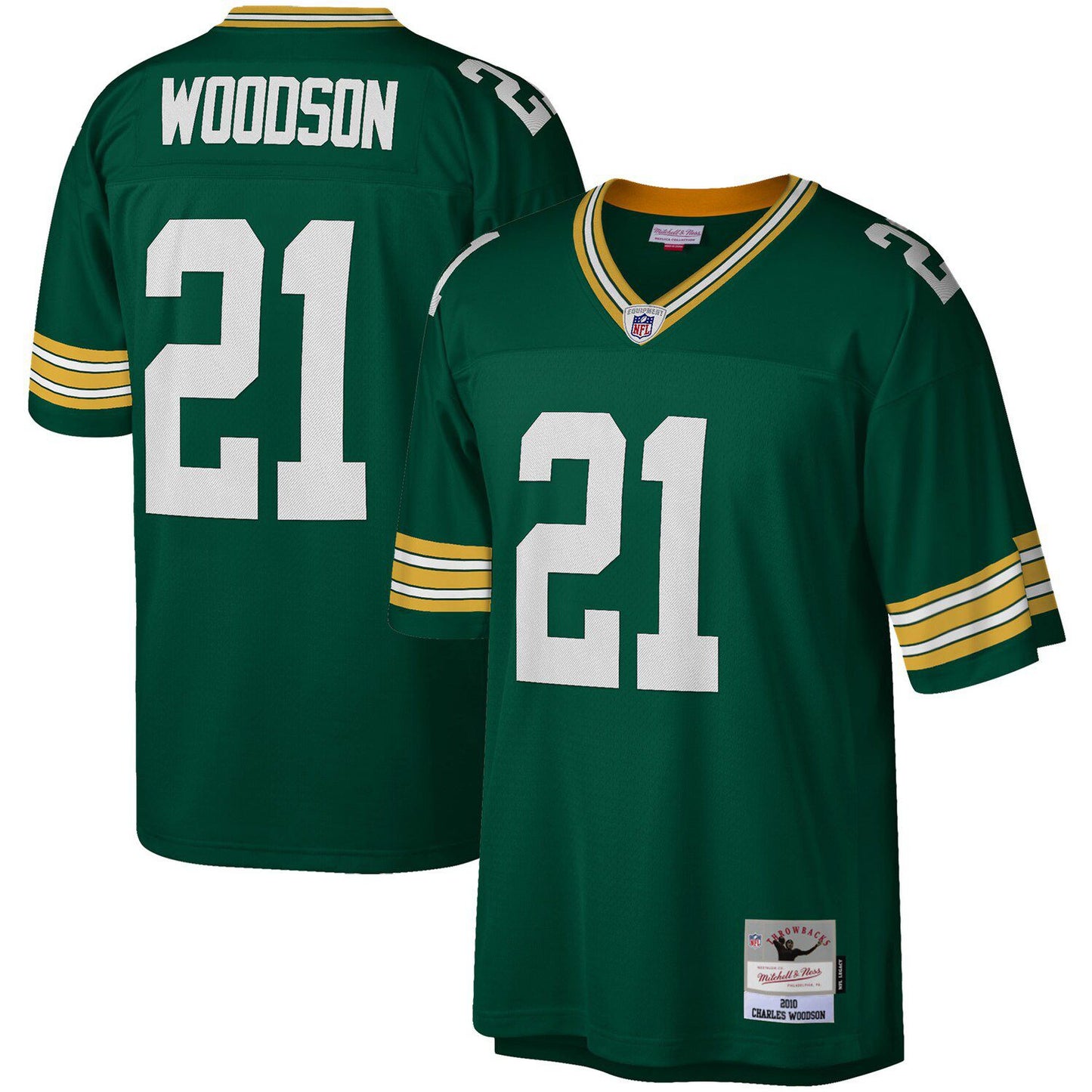 Men's Mitchell & Ness Charles Woodson Green Green Bay Packers Legacy Replica Jersey