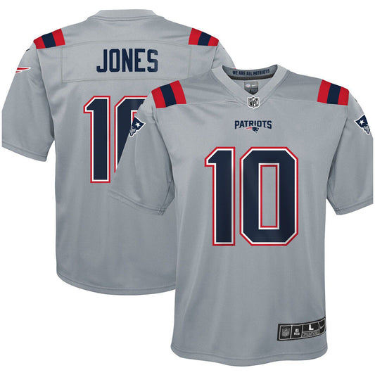 Youth Nike Mac Jones Gray New England Patriots Inverted Game Jersey