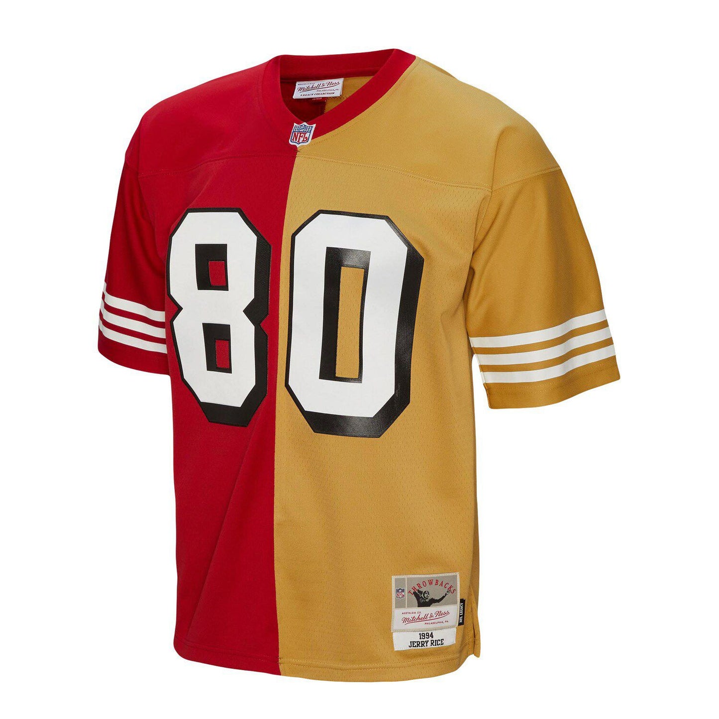 Men's Mitchell & Ness Jerry Rice Scarlet/Gold San Francisco 49ers 1994 Split Legacy Replica Jersey