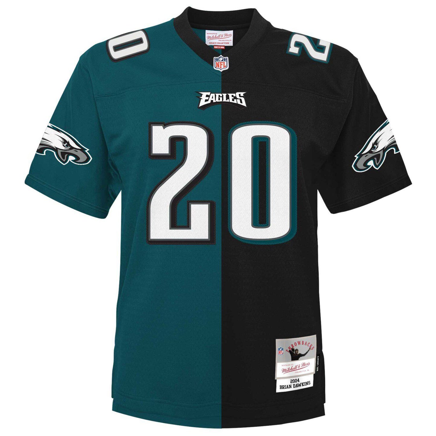 Men's Mitchell & Ness Brian Dawkins Midnight Green/Black Philadelphia Eagles Big & Tall Split Legacy Retired Player Replica Jersey