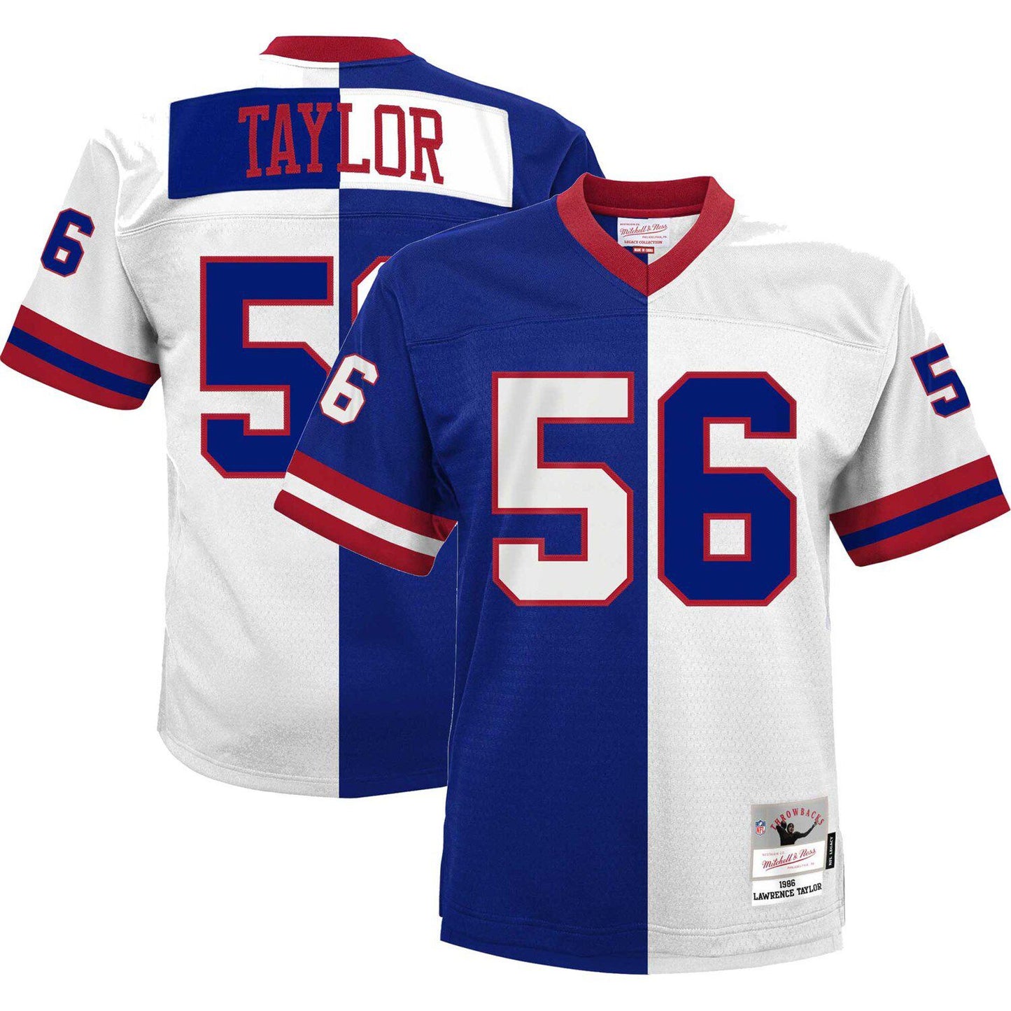 Men's Mitchell & Ness Lawrence Taylor Royal/White New York Giants Big & Tall Split Legacy Retired Player Replica Jersey