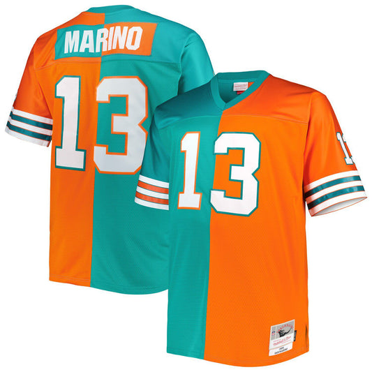 Men's Mitchell & Ness Dan Marino Aqua/Orange Miami Dolphins Big & Tall Split Legacy Retired Player Replica Jersey