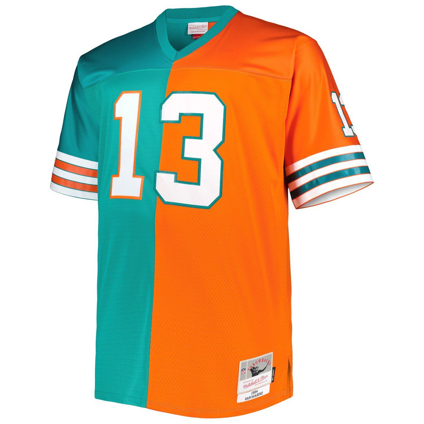 Men's Mitchell & Ness Dan Marino Aqua/Orange Miami Dolphins Big & Tall Split Legacy Retired Player Replica Jersey