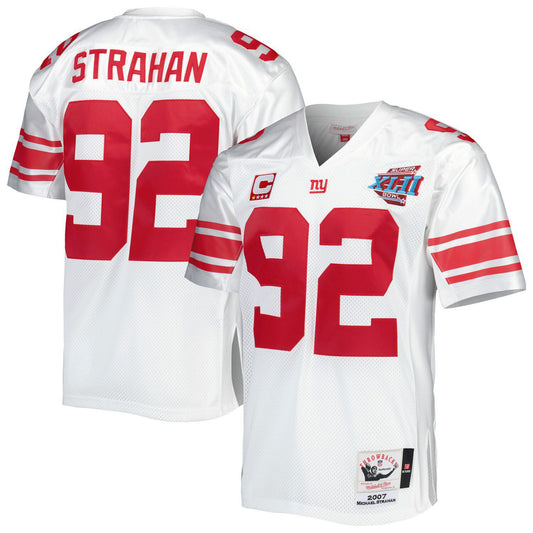 Men's Mitchell & Ness Michael Strahan White New York Giants Super Bowl XLII Authentic Throwback Retired Player Jersey