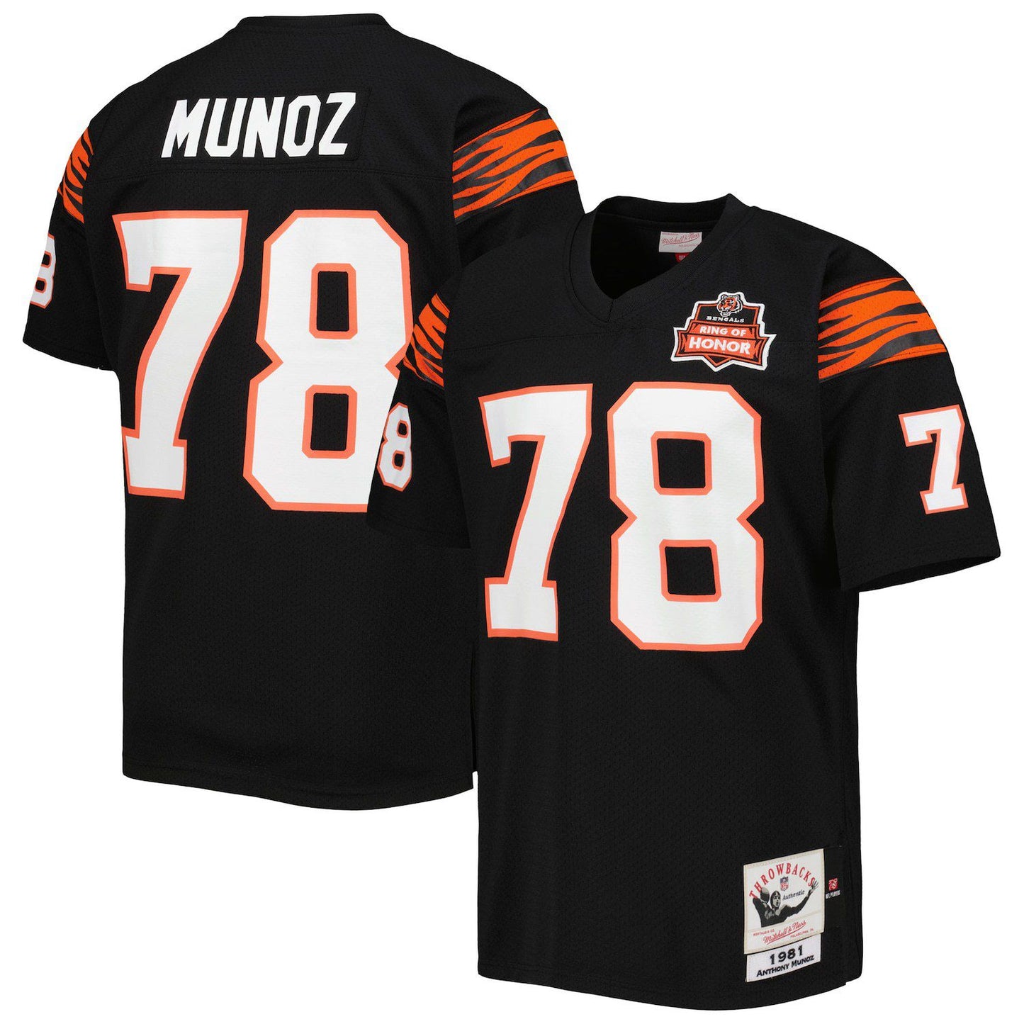 Men's Mitchell & Ness Anthony Munoz Black Cincinnati Bengals 1981 Authentic Retired Player Jersey